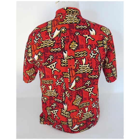 Maui Legend Large Hawaiian Shirt Turtle Surfer Red - Picture 2 of 4